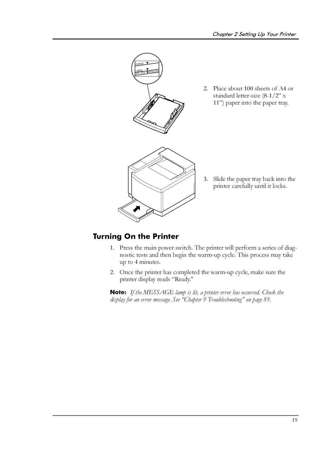 Tally Genicom T8006e manual Turning On the Printer 