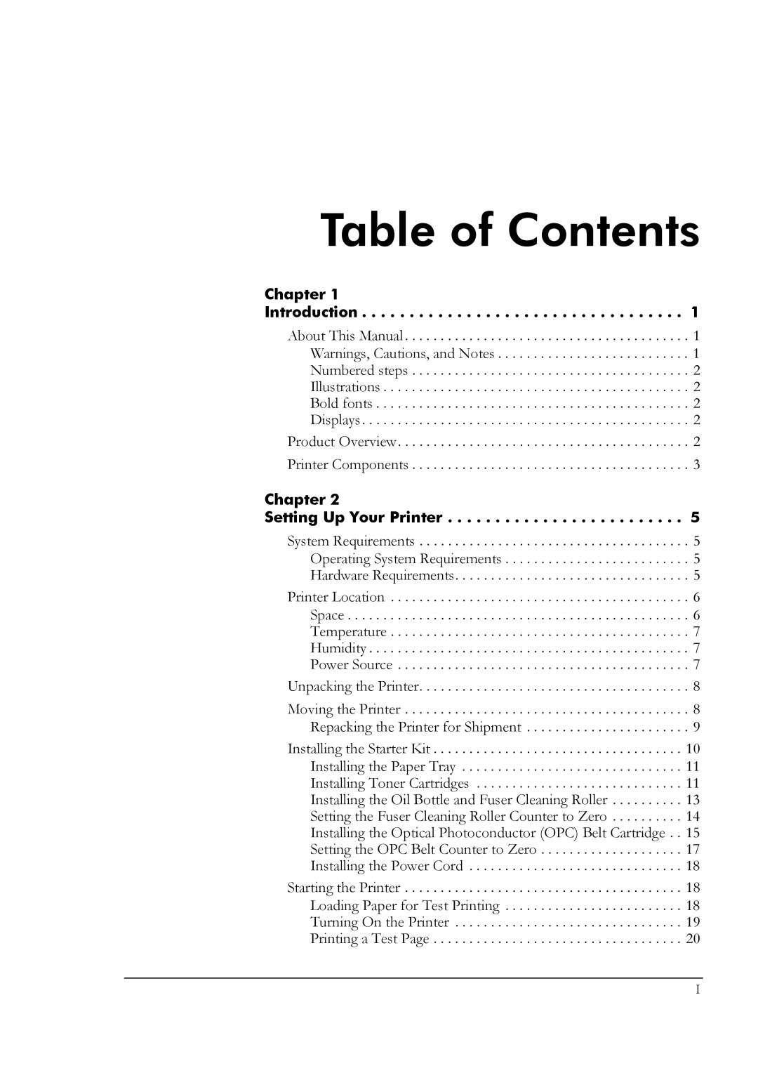 Tally Genicom T8006e manual Table of Contents 