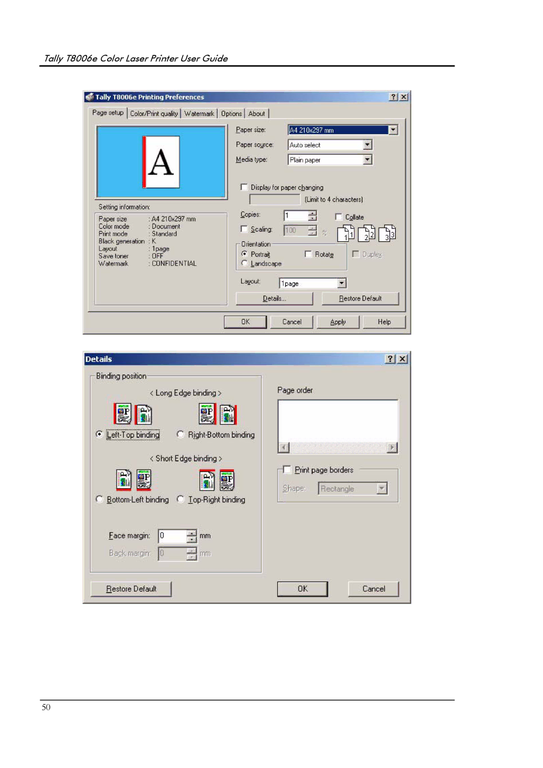 Tally Genicom manual Tally T8006e Color Laser Printer User Guide 