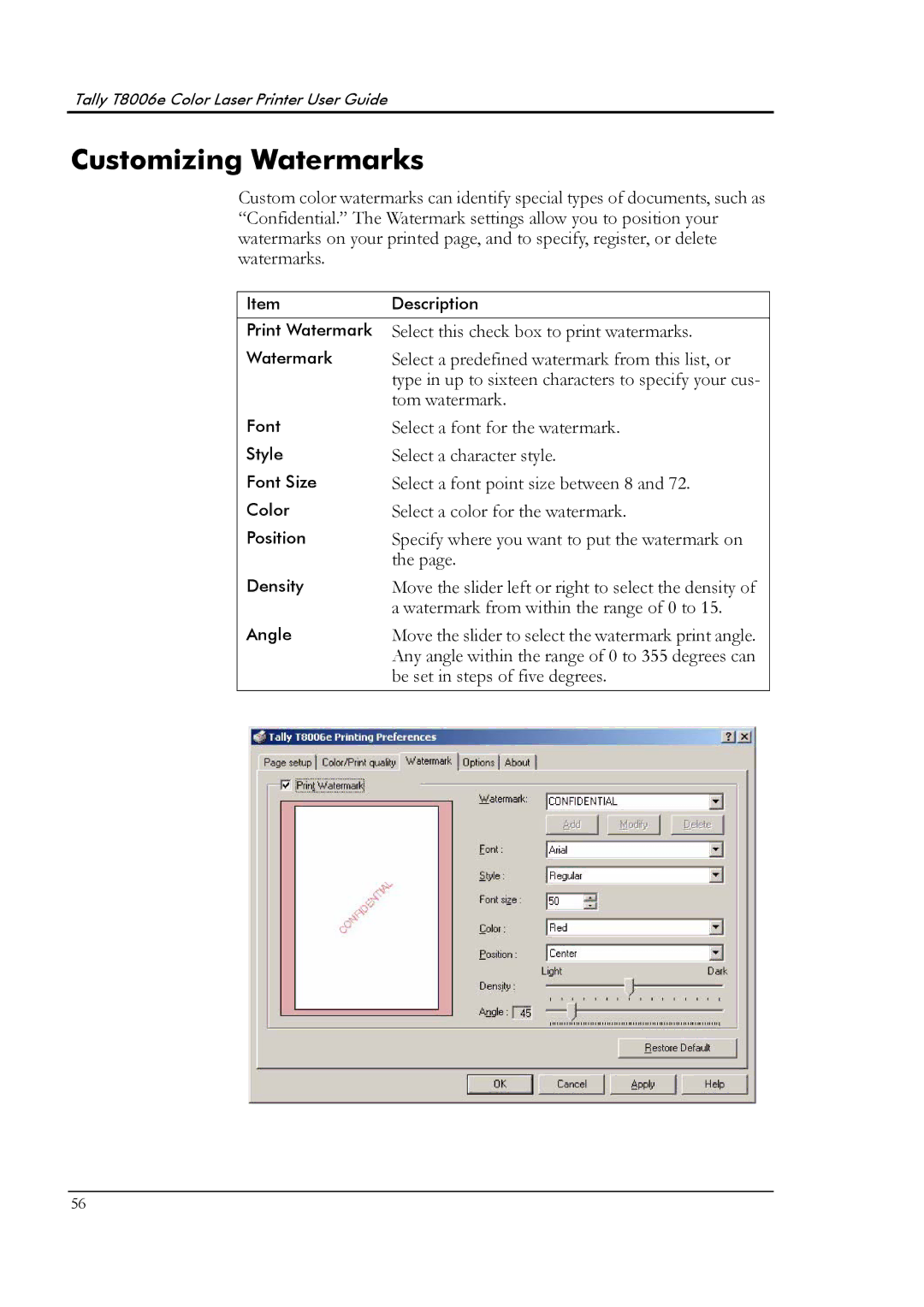 Tally Genicom T8006e manual Customizing Watermarks 