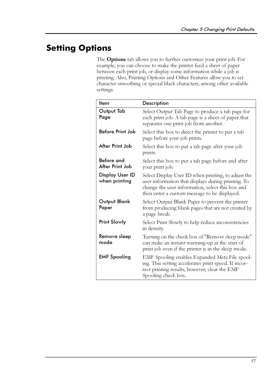 Tally Genicom T8006e manual Setting Options 