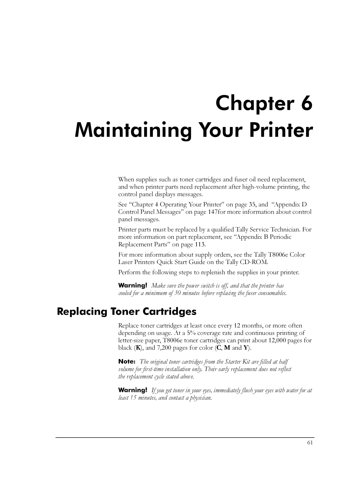 Tally Genicom T8006e manual Maintaining Your Printer, Replacing Toner Cartridges 