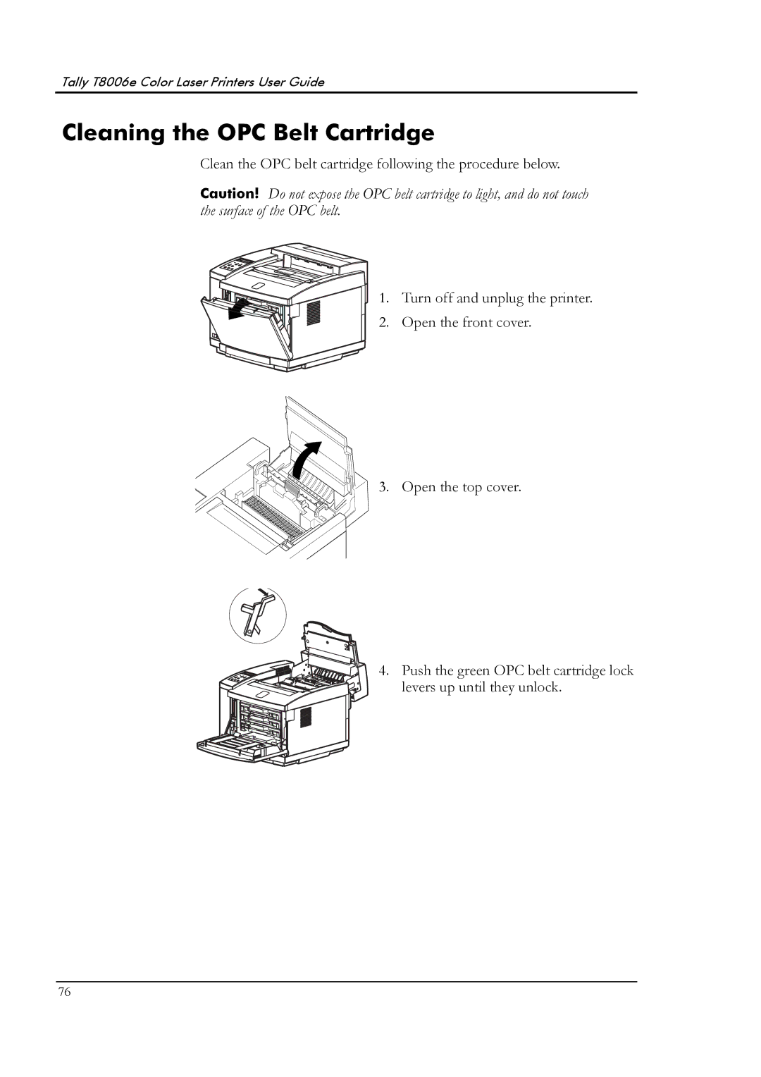 Tally Genicom T8006e manual Cleaning the OPC Belt Cartridge 