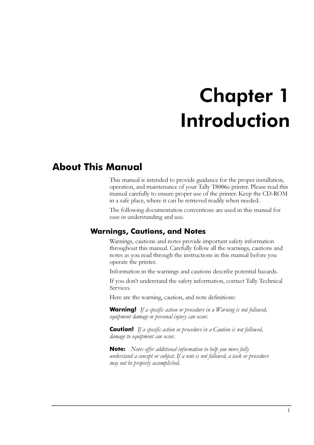 Tally Genicom T8006e manual Chapter Introduction, About This Manual 