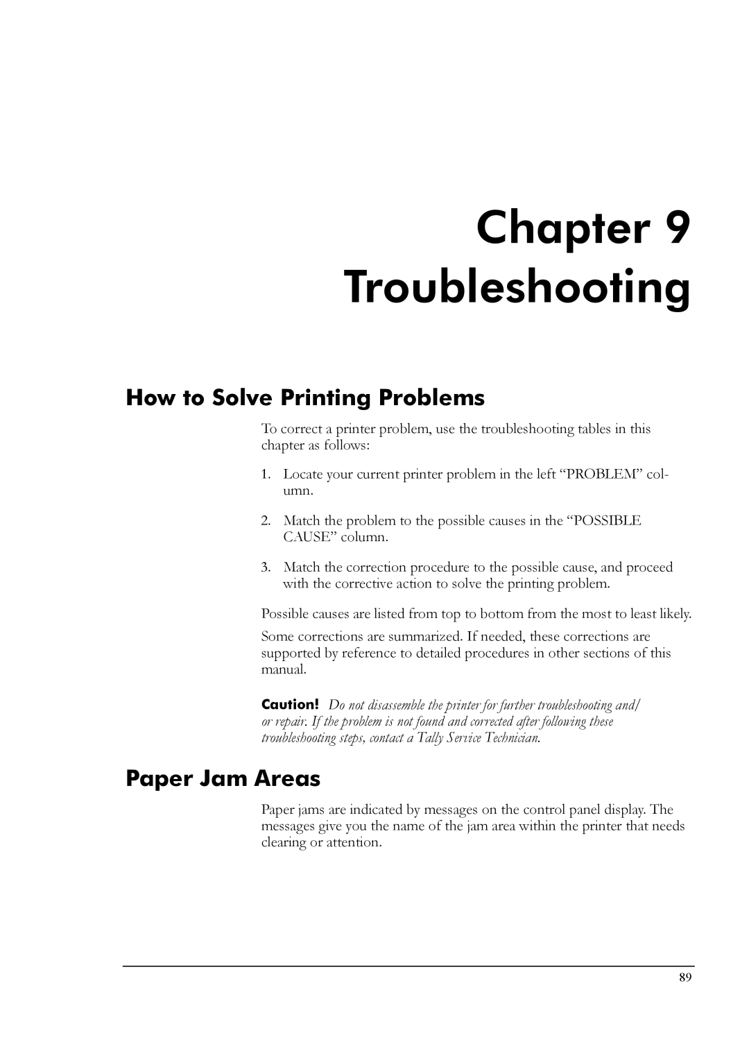 Tally Genicom T8006e manual Chapter Troubleshooting, How to Solve Printing Problems, Paper Jam Areas 