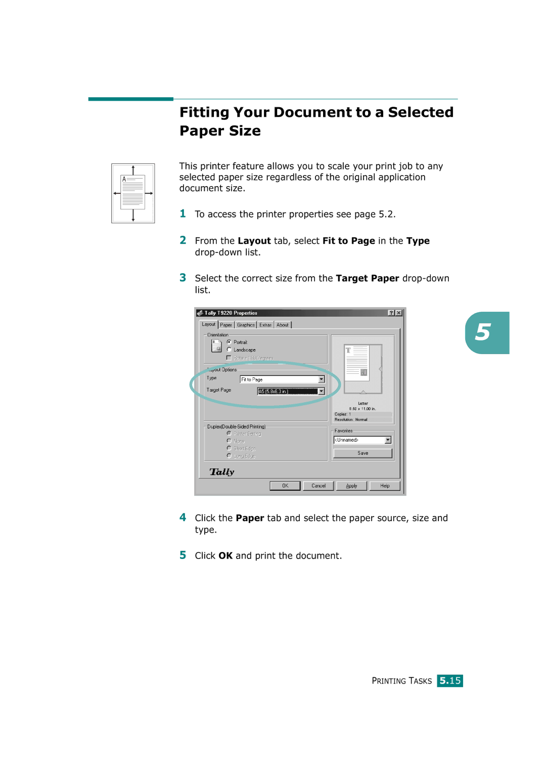 Tally Genicom T9220 manual Fitting Your Document to a Selected Paper Size 