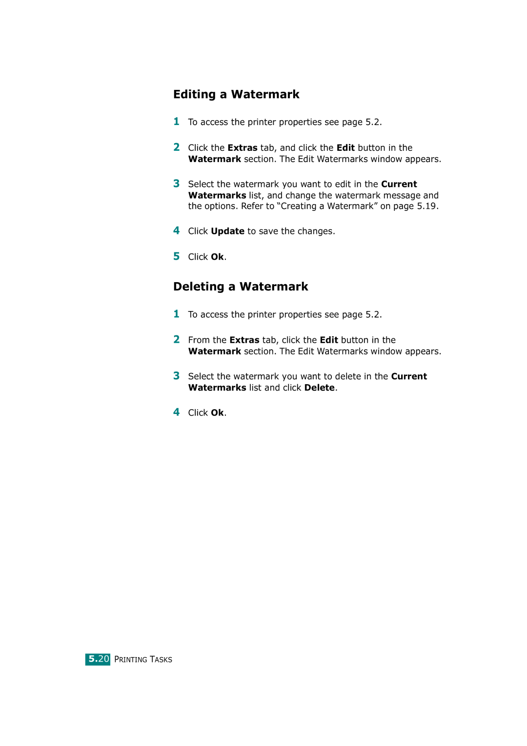 Tally Genicom T9220 manual Editing a Watermark, Deleting a Watermark 