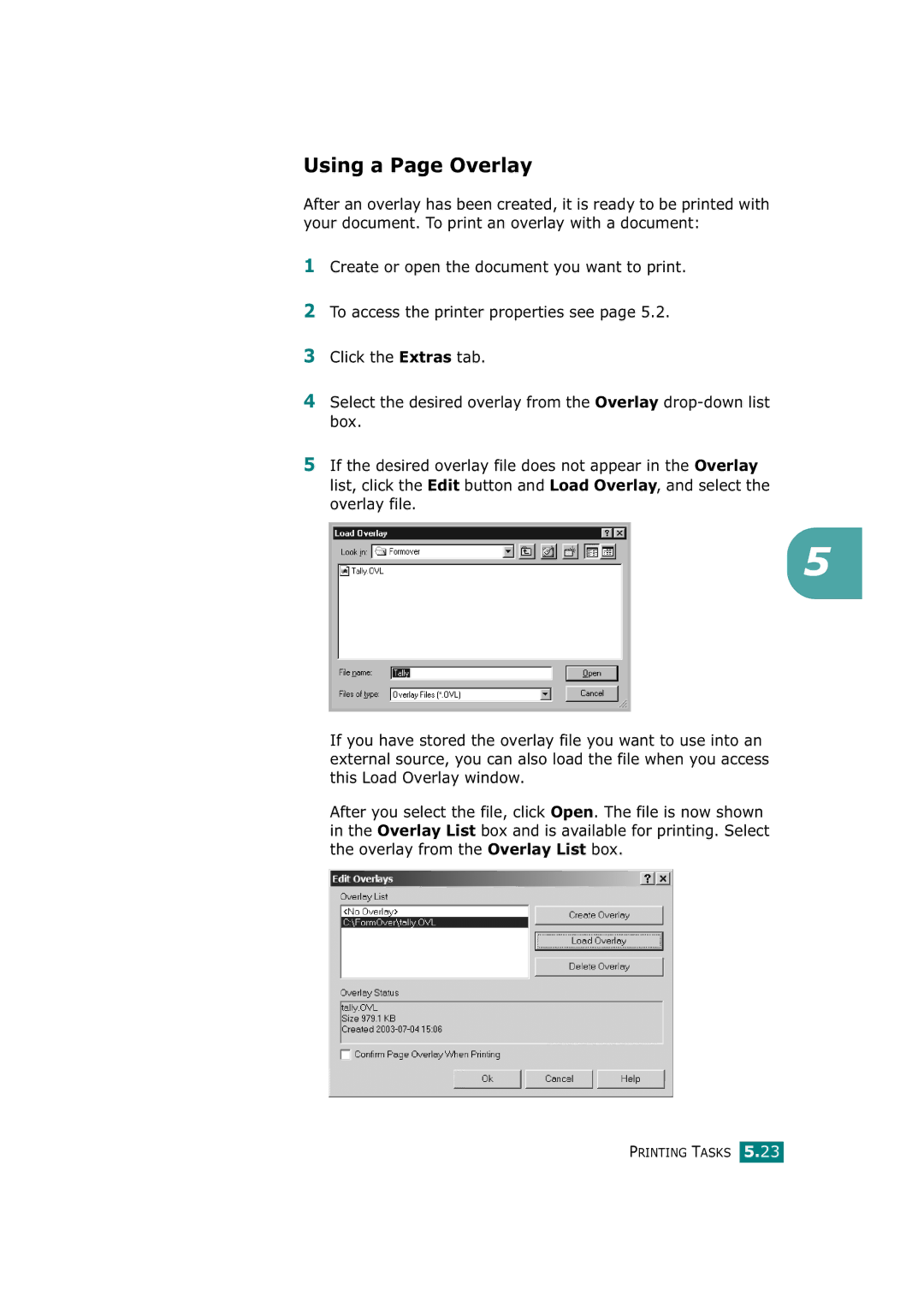 Tally Genicom T9220 manual Using a Page Overlay 