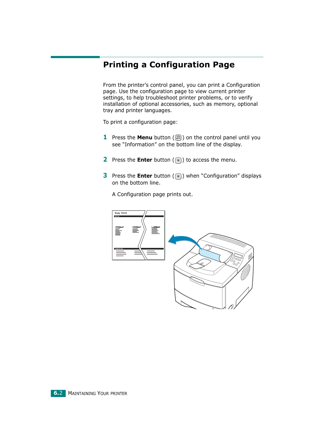 Tally Genicom T9220 manual Printing a Configuration 