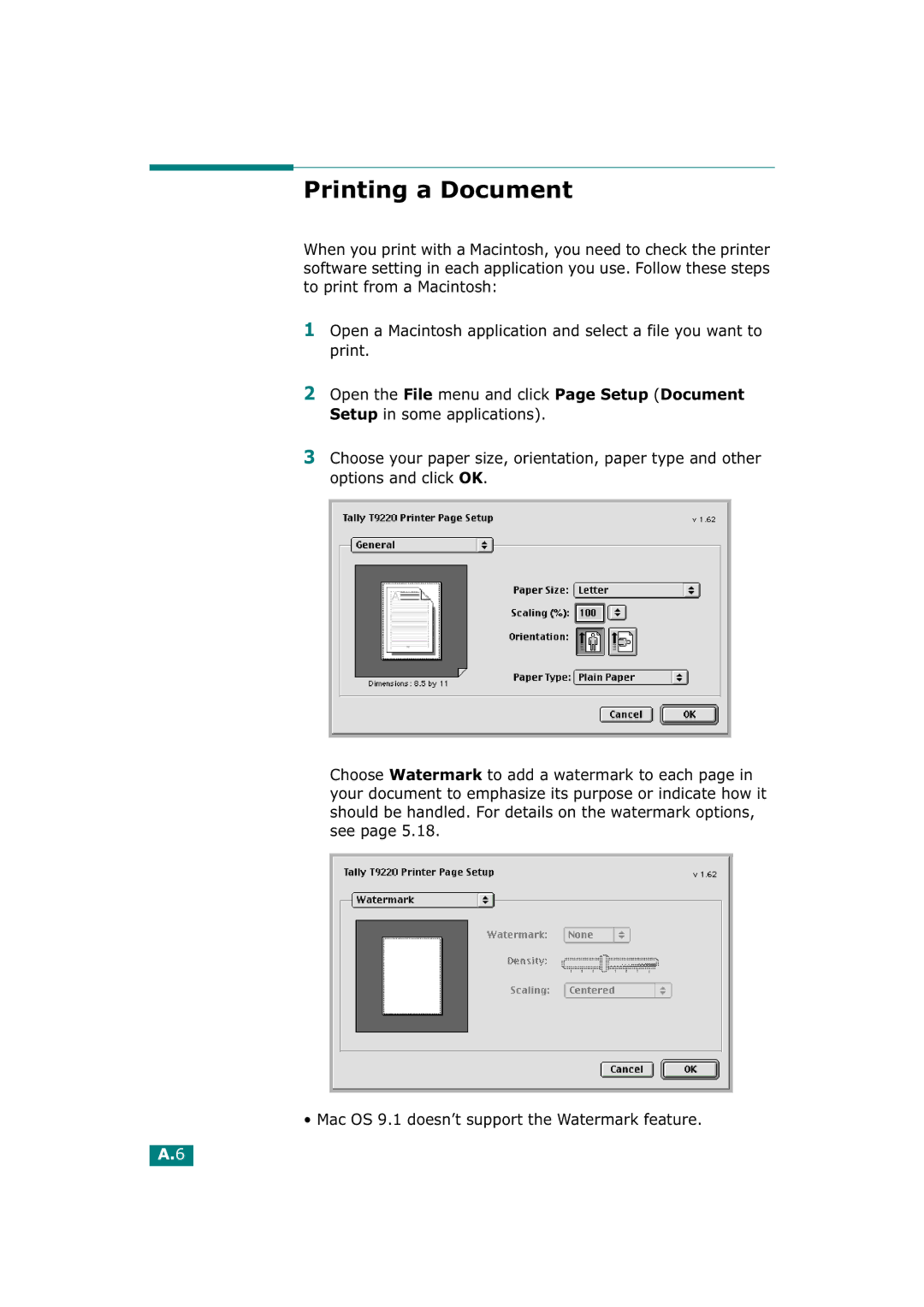 Tally Genicom T9220 manual Printing a Document 