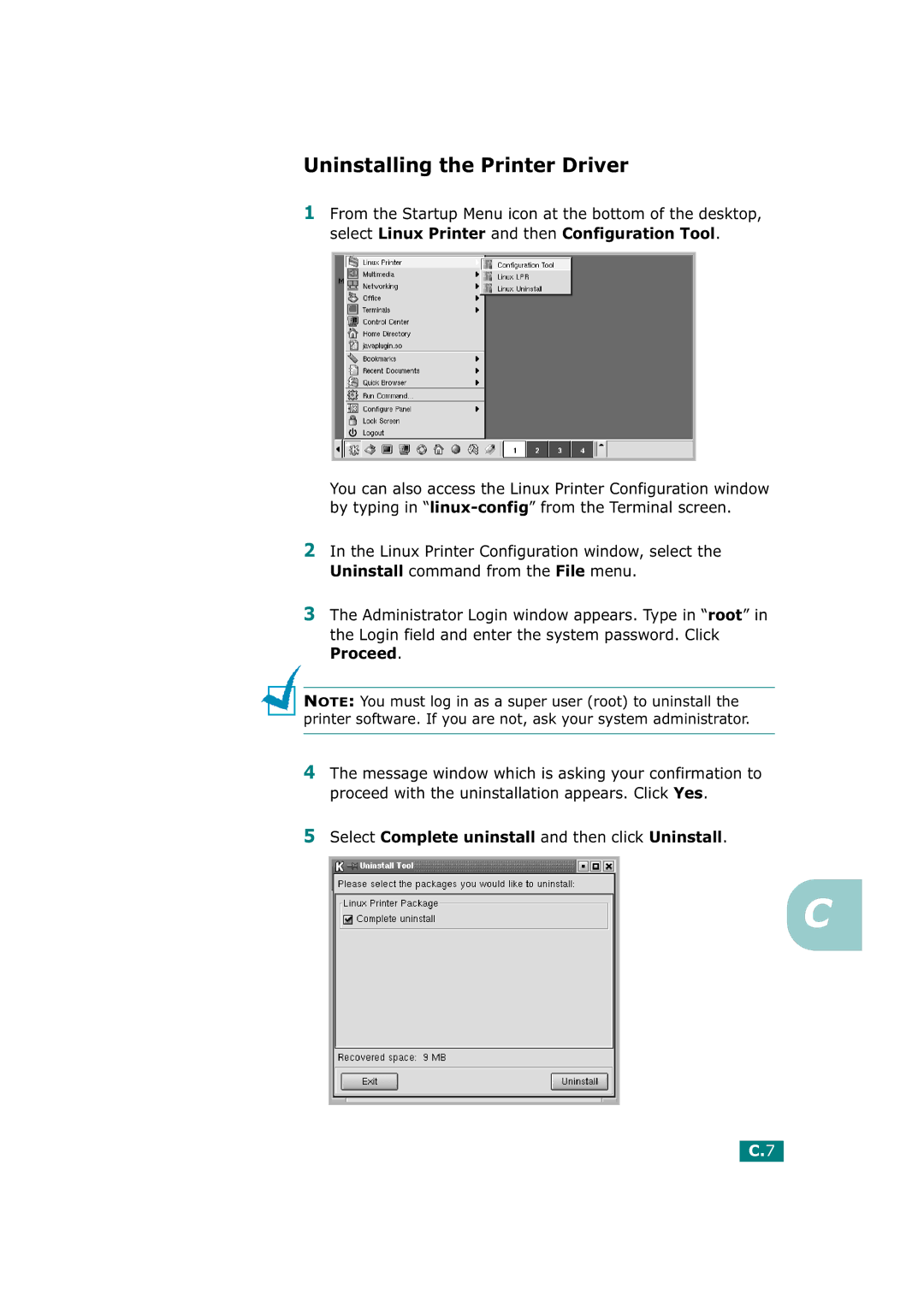 Tally Genicom T9220 manual Uninstalling the Printer Driver 