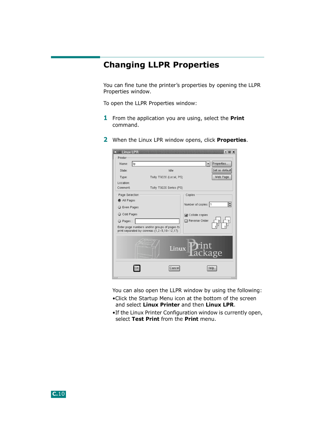 Tally Genicom T9220 manual Changing Llpr Properties 