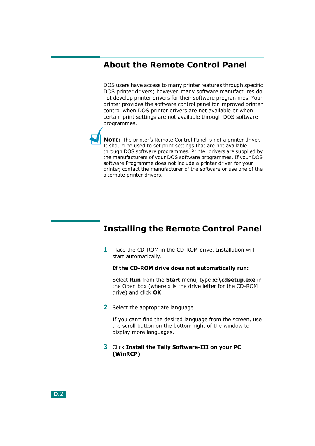 Tally Genicom T9220 manual About the Remote Control Panel, Installing the Remote Control Panel 