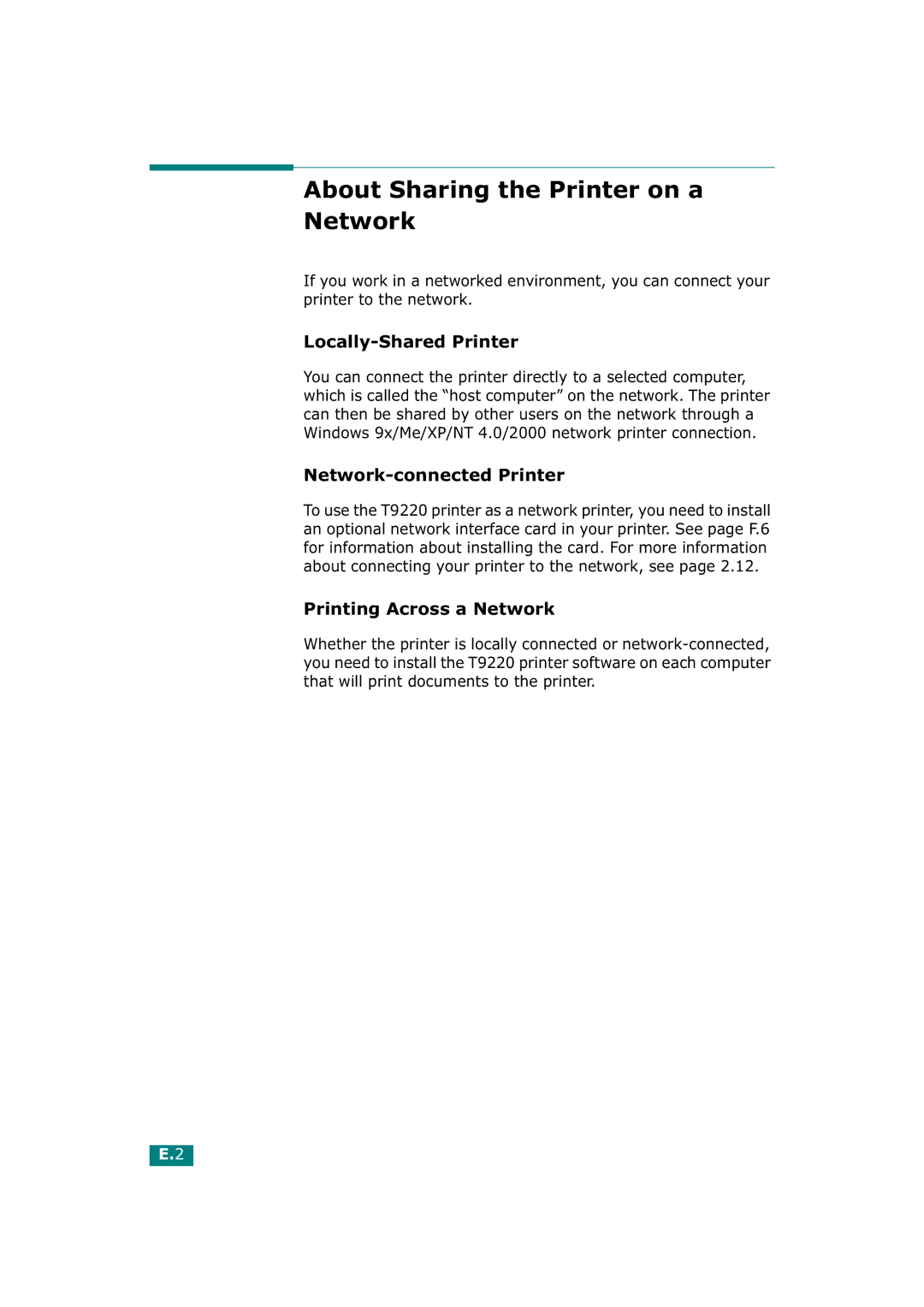 Tally Genicom T9220 manual About Sharing the Printer on a Network, Locally-Shared Printer, Network-connected Printer 