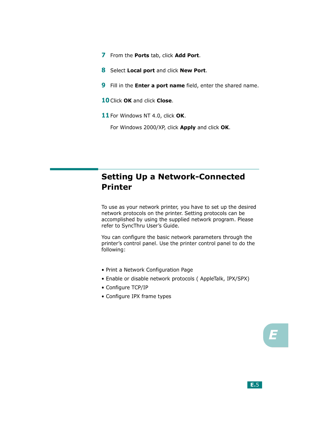 Tally Genicom T9220 manual Setting Up a Network-Connected Printer 