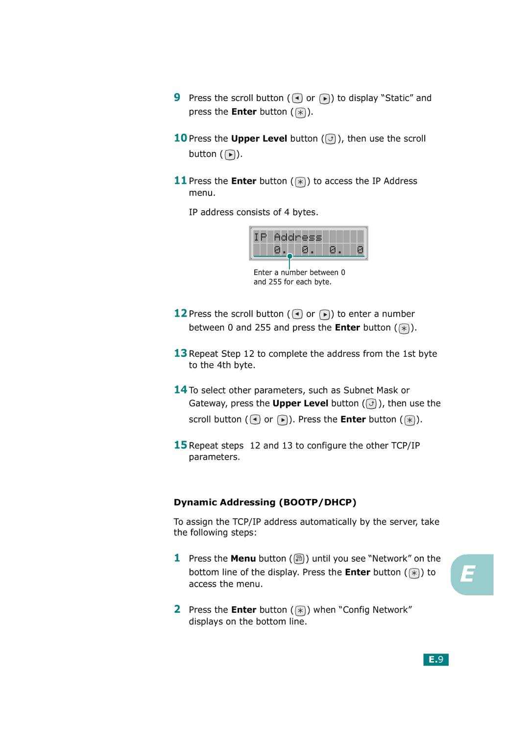 Tally Genicom T9220 manual Enter a number between 0 and 255 for each byte 