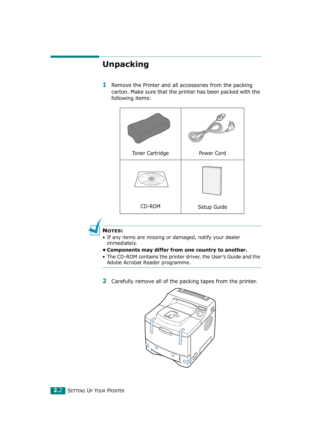 Tally Genicom T9220 manual Unpacking, Cd-Rom 