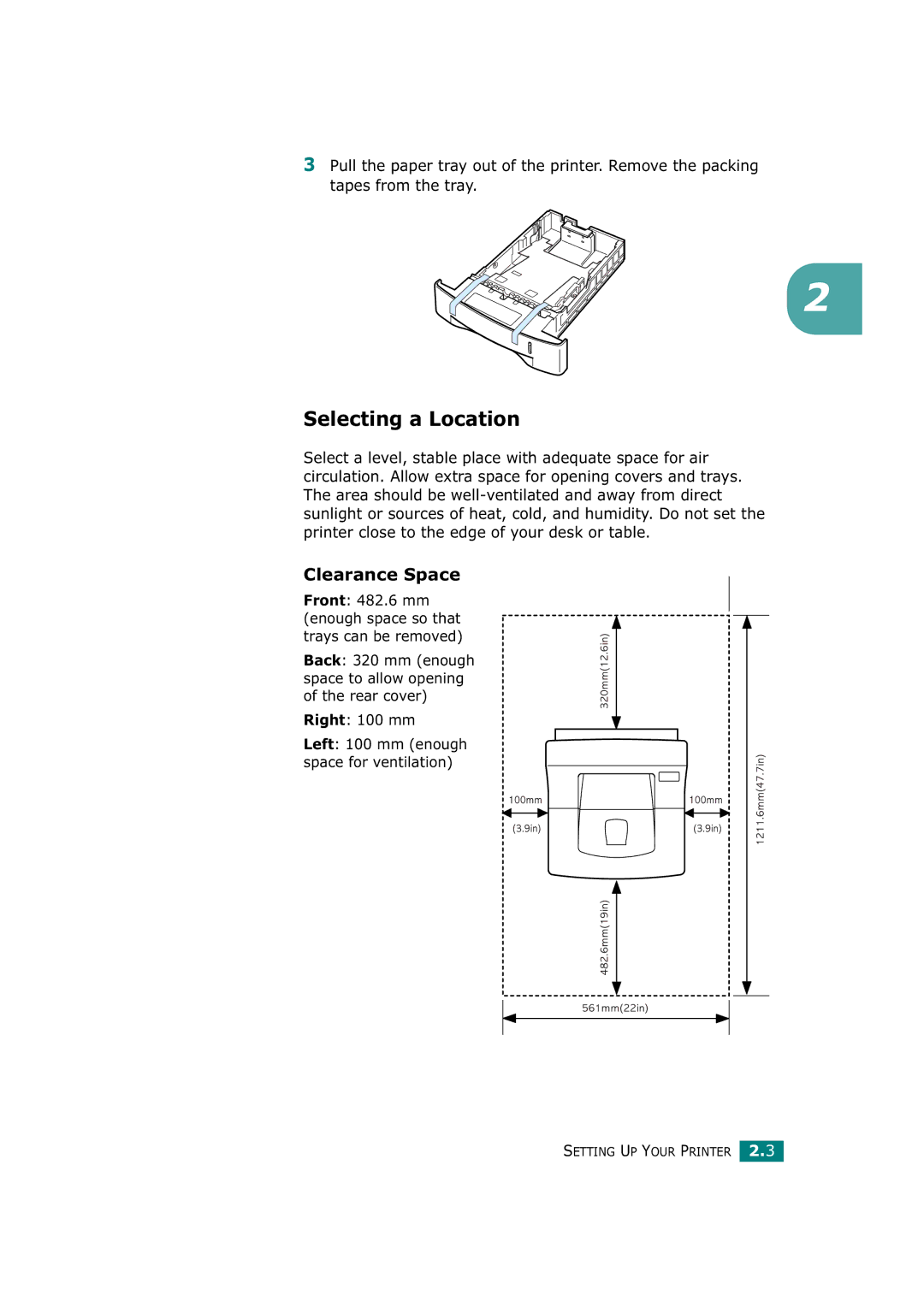 Tally Genicom T9220 manual Selecting a Location, Clearance Space 