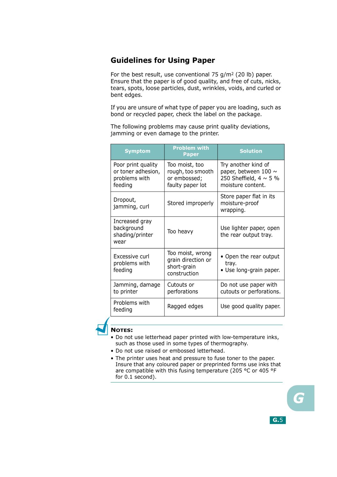 Tally Genicom T9220 manual Guidelines for Using Paper 