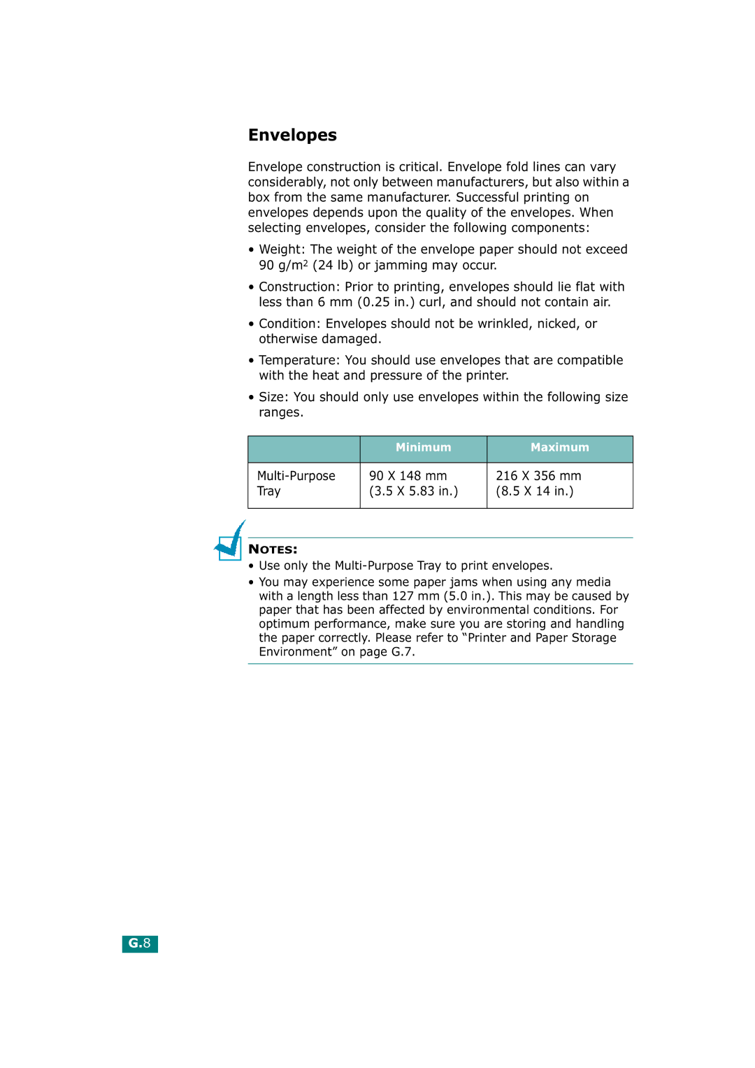 Tally Genicom T9220 manual Envelopes 