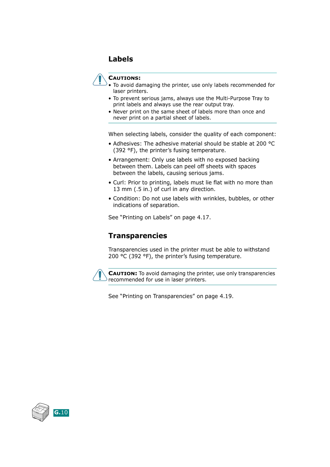 Tally Genicom T9220 manual Labels, Transparencies 