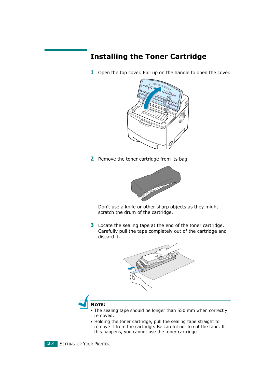 Tally Genicom T9220 manual Installing the Toner Cartridge 