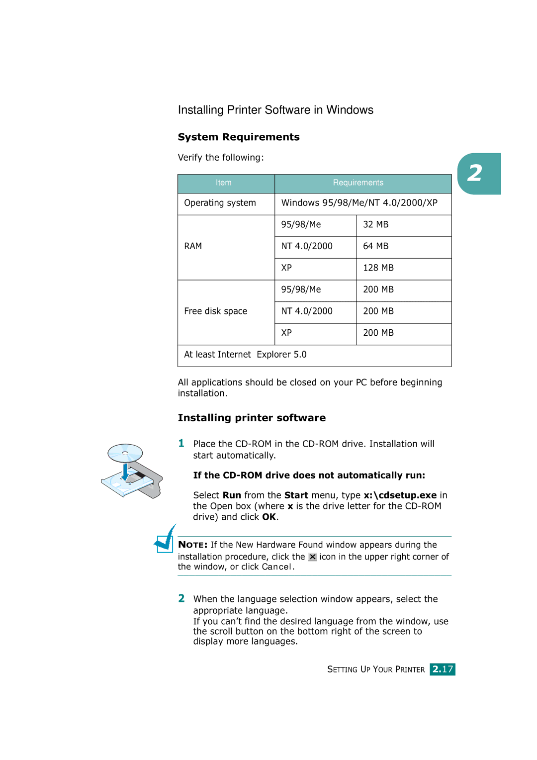 Tally Genicom T9220 manual Installing Printer Software in Windows, System Requirements, Installing printer software 