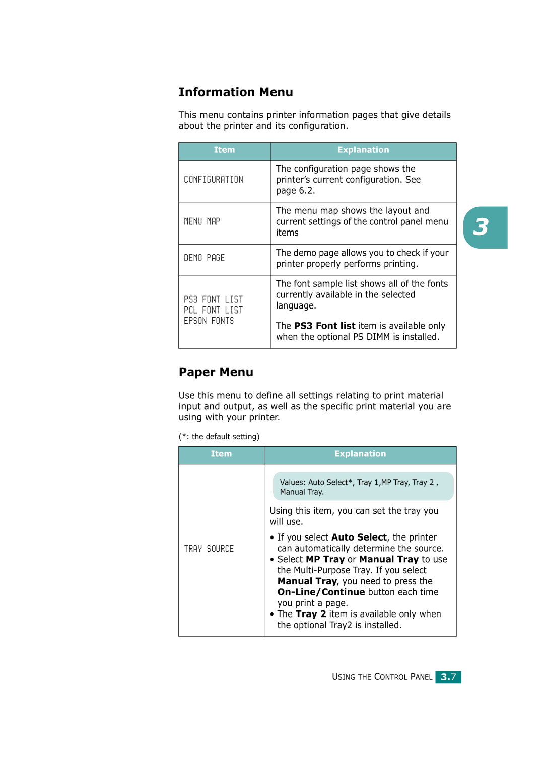 Tally Genicom T9220 manual Information Menu, Paper Menu 