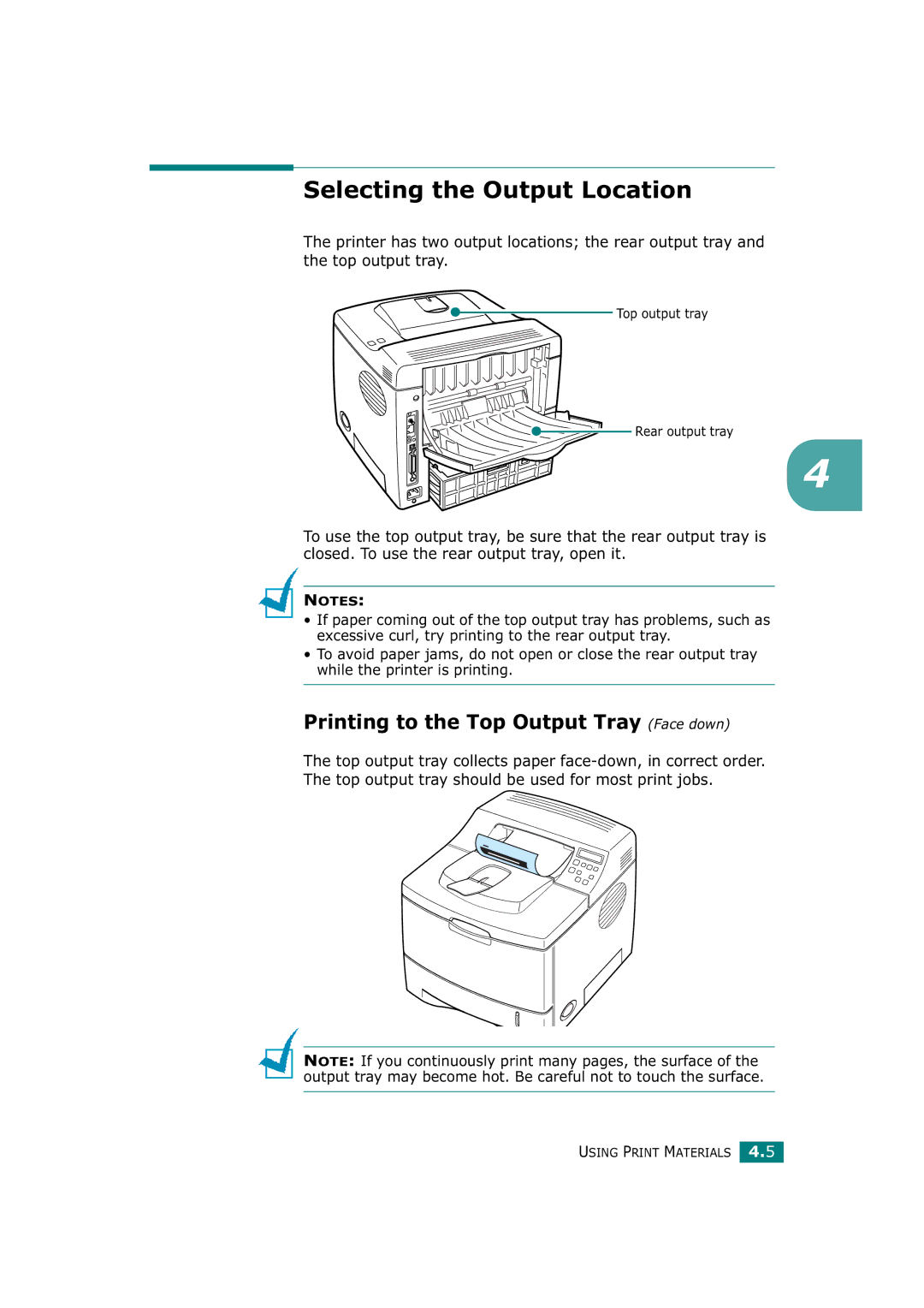 Tally Genicom T9220 manual Selecting the Output Location, Printing to the Top Output Tray Face down 