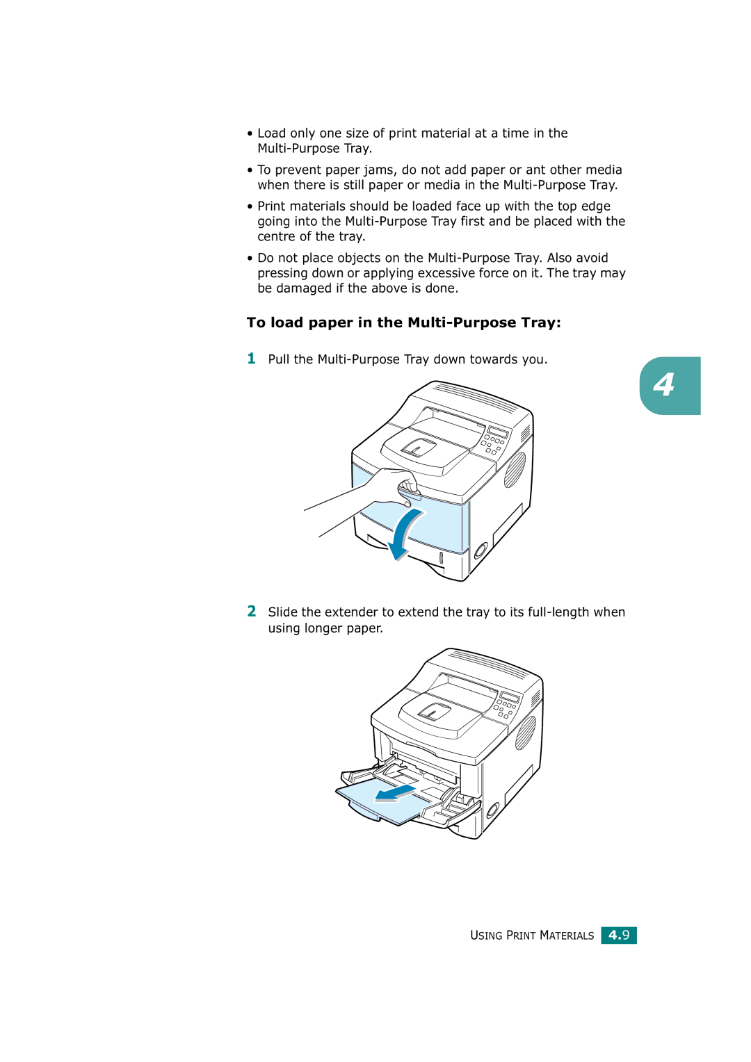 Tally Genicom T9220 manual To load paper in the Multi-Purpose Tray 