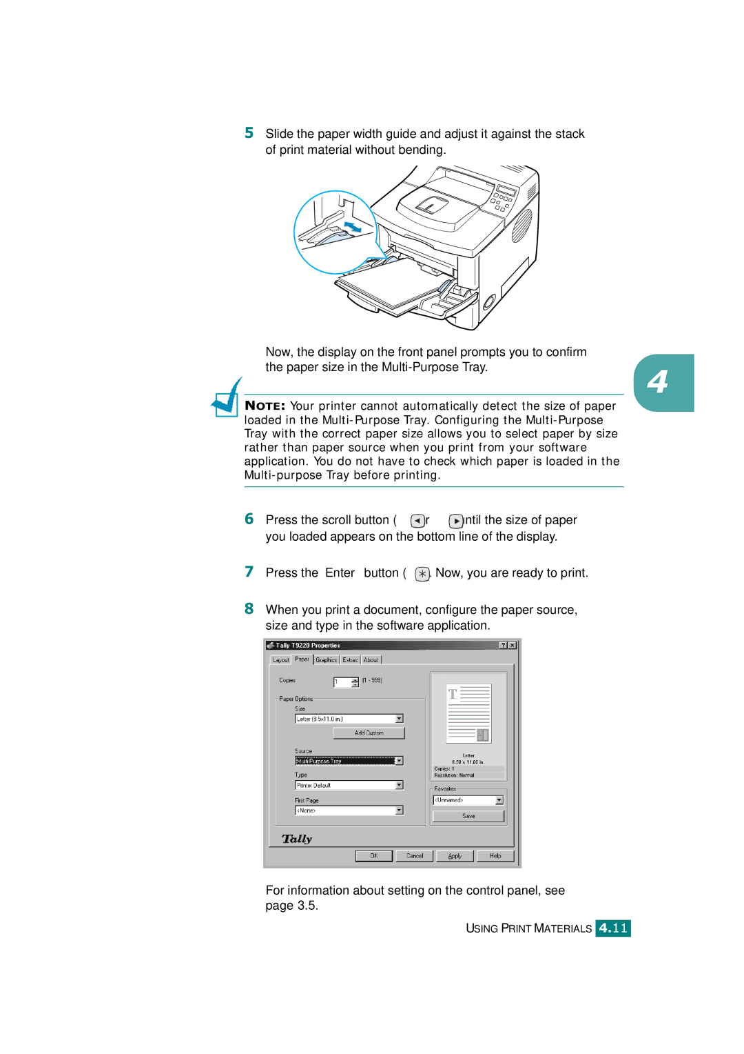 Tally Genicom T9220 manual Using Print Materials 