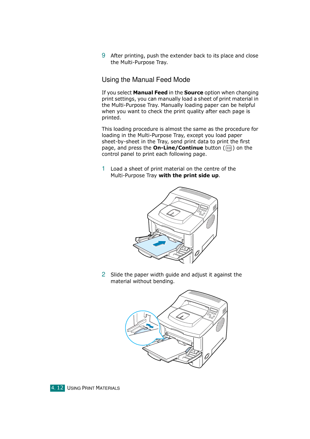 Tally Genicom T9220 manual Using the Manual Feed Mode 