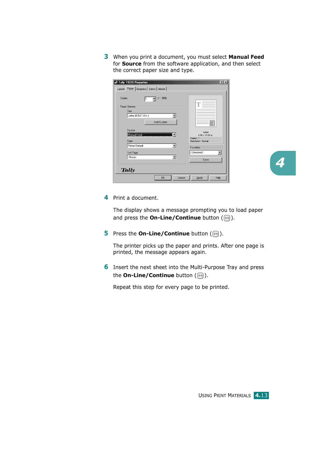 Tally Genicom T9220 manual Using Print Materials 