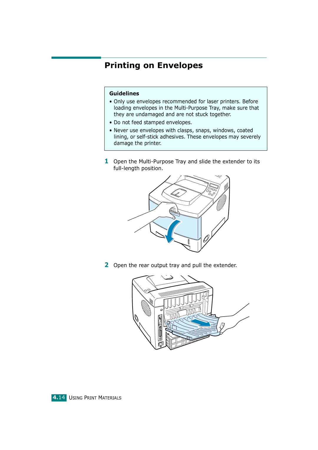 Tally Genicom T9220 manual Printing on Envelopes 