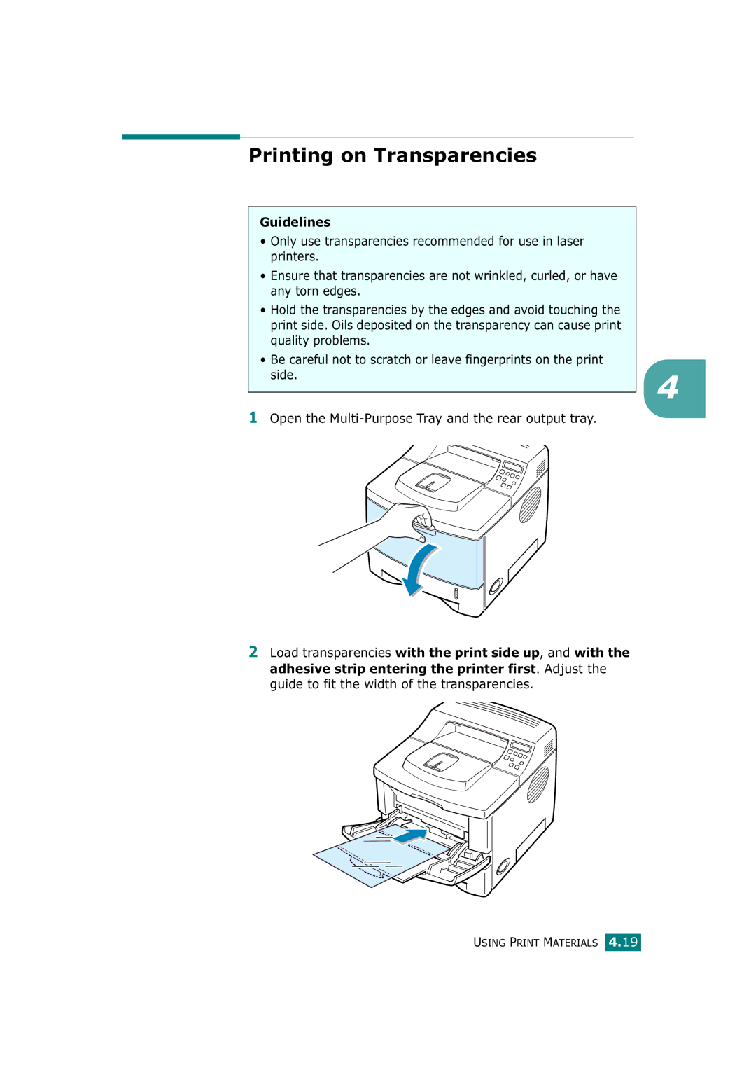 Tally Genicom T9220 manual Printing on Transparencies 