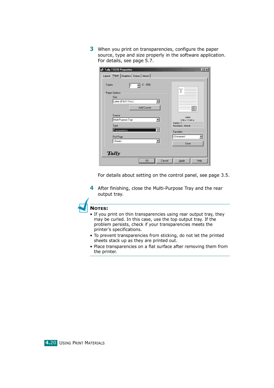 Tally Genicom T9220 manual Using Print Materials 