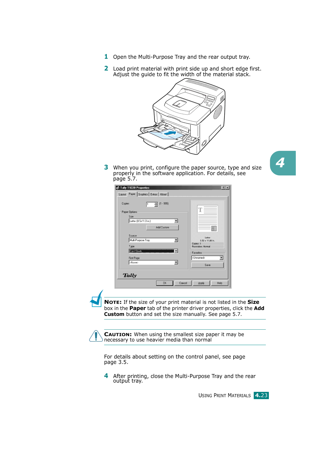 Tally Genicom T9220 manual Using Print Materials 