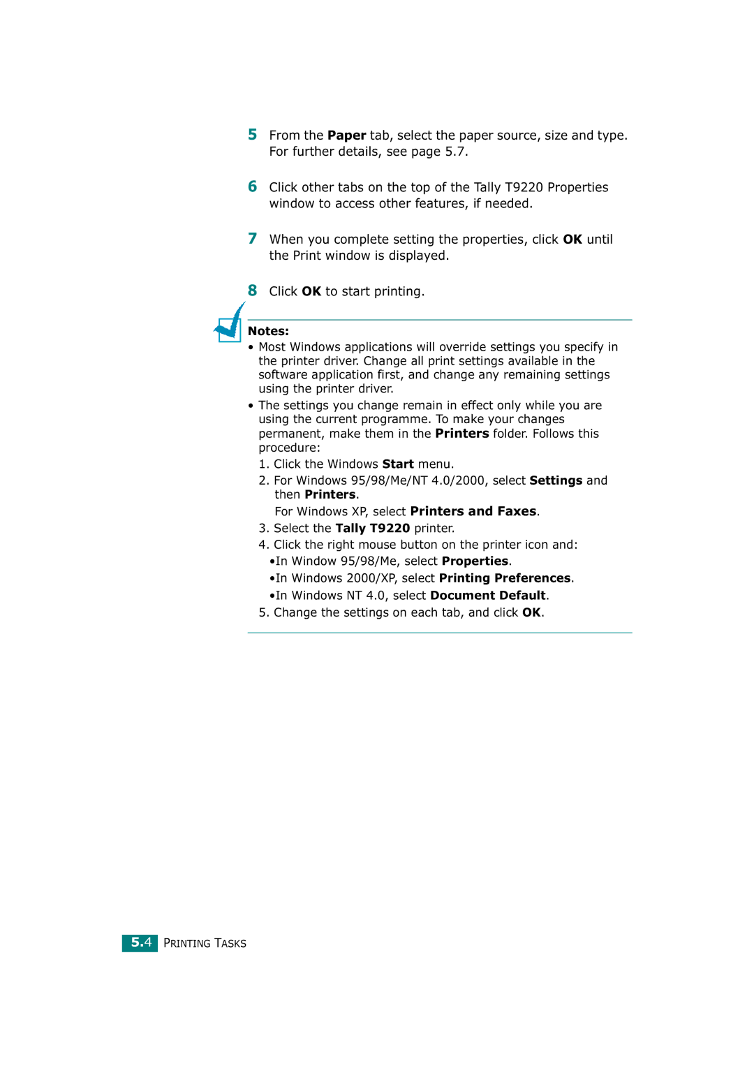 Tally Genicom T9220 manual Printing Tasks 