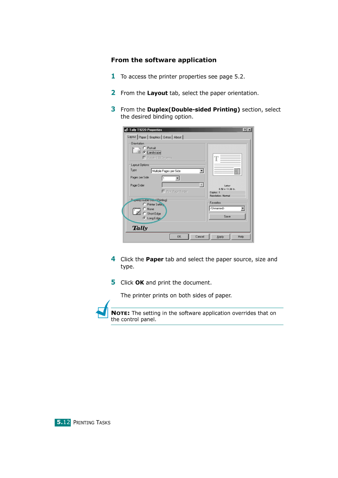 Tally Genicom T9220 manual From the software application 