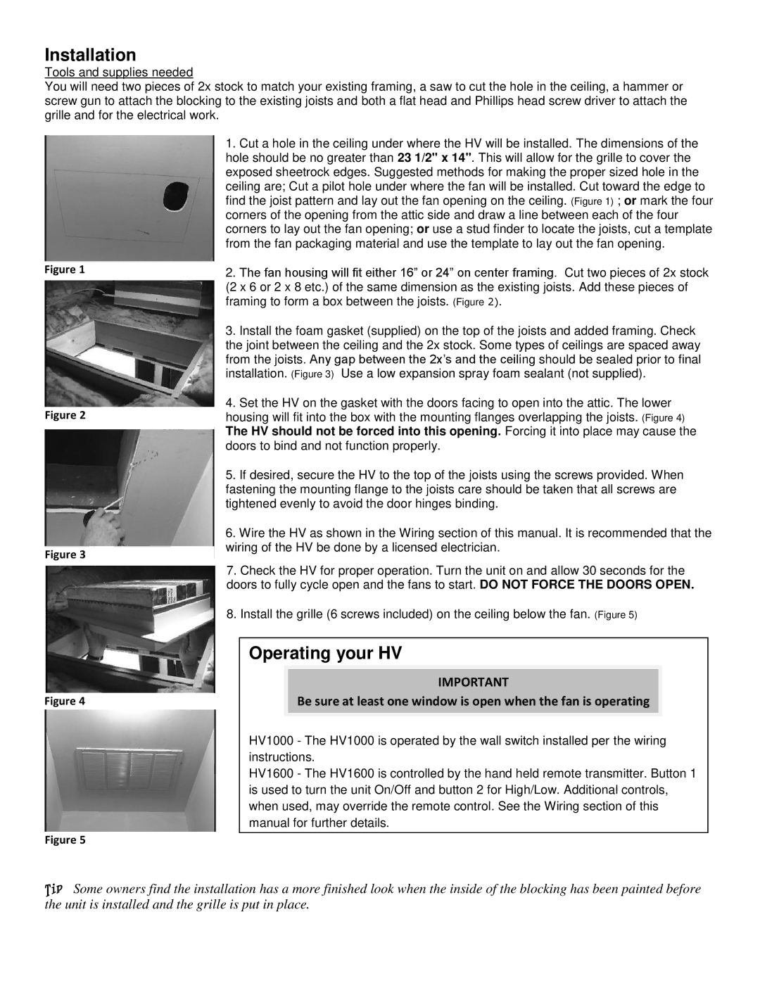 Tamarack Technologies Whole House Cooling Fans manual Installation, Operating your HV 