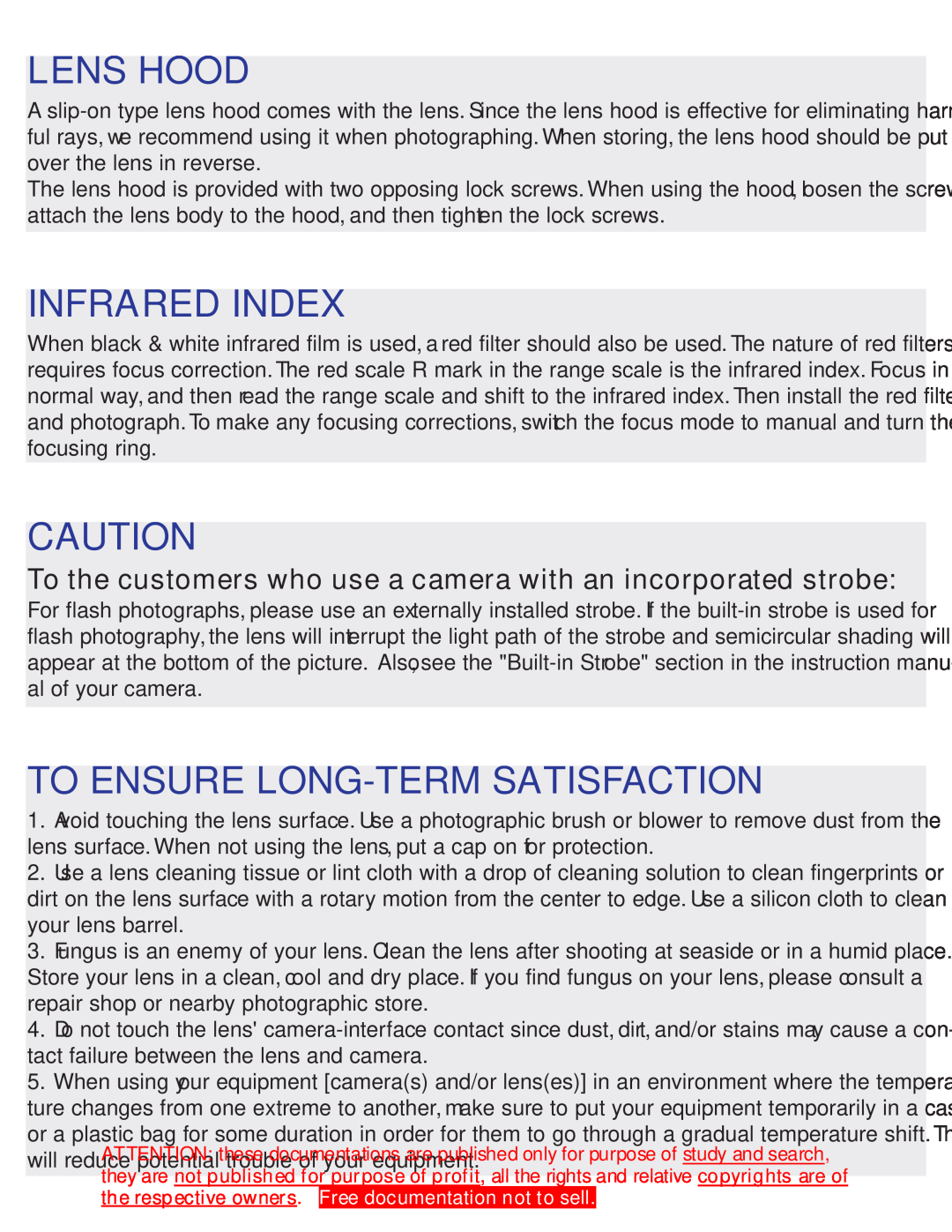 Tamron 360EM, 360EN instruction manual Lens Hood, Infrared Index, To Ensure Long-Term Satisfaction 