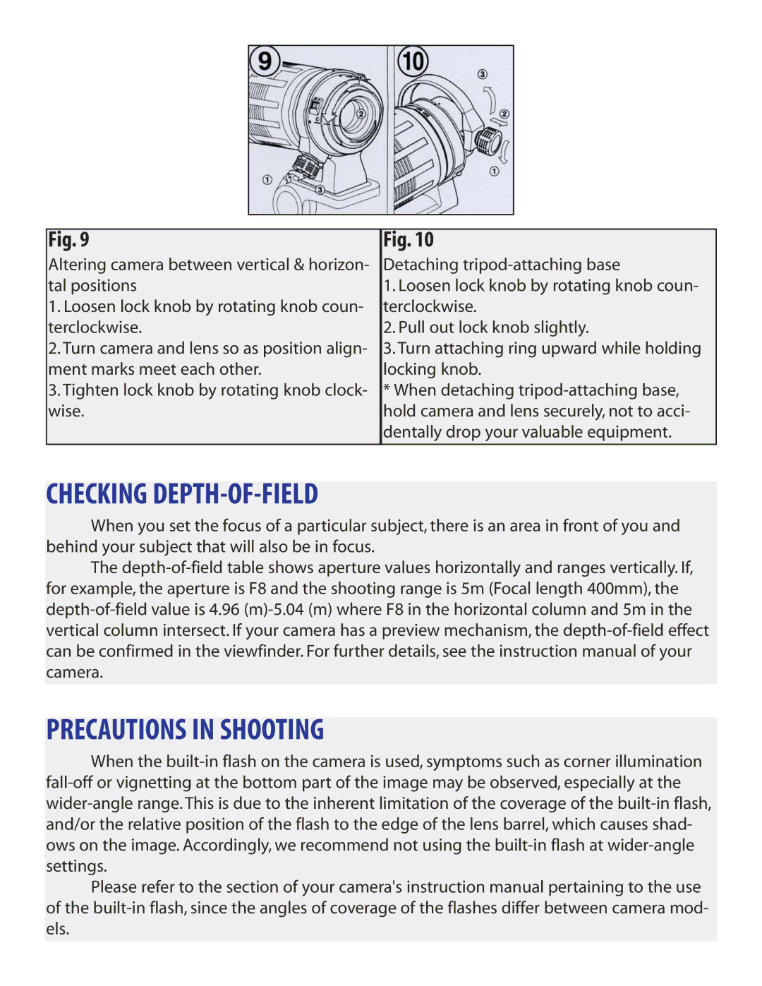 Tamron 572D owner manual Checking DEPTH-OF-FIELD, Precautions in Shooting 