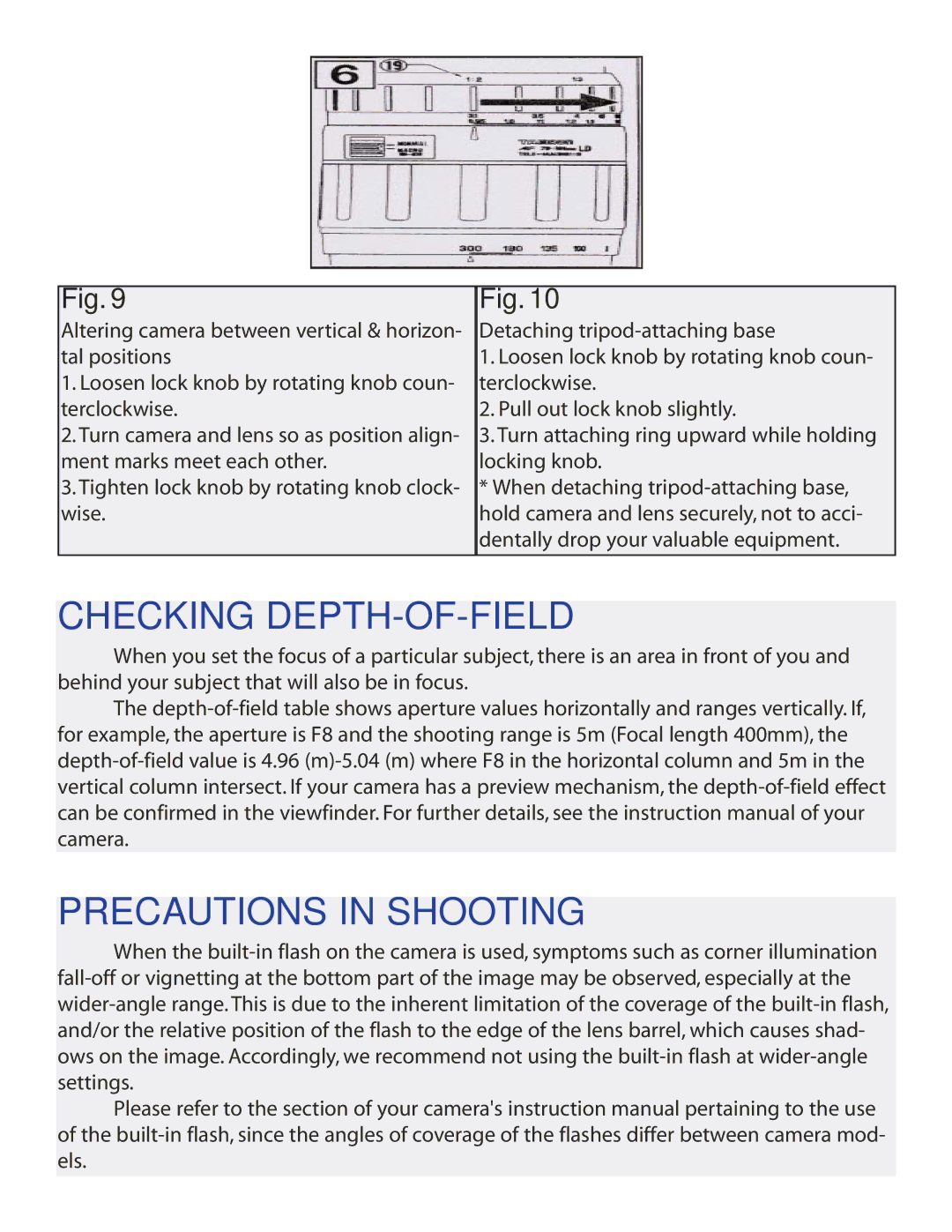 Tamron 672D owner manual Checking DEPTH-OF-FIELD, Precautions in Shooting 