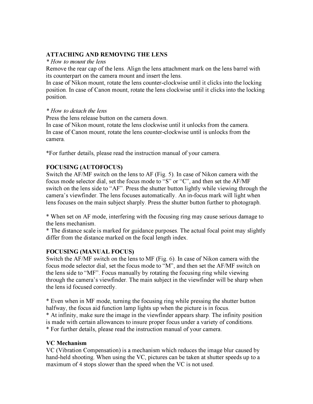 Tamron AFB005C700, AFB005NII700 owner manual How to detach the lens, Focusing Autofocus, Focusing Manual Focus 