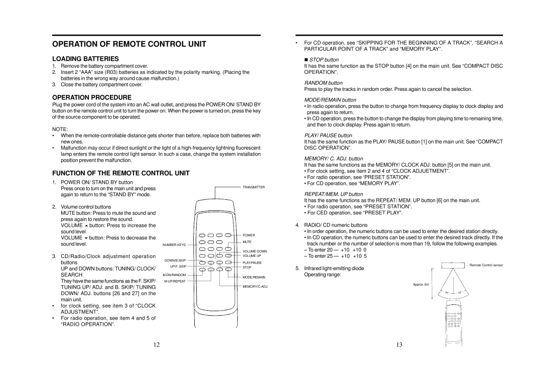 Tamron CE510S operation manual Operation of Remote Control Unit, Loading Batteries, Operation Procedure 