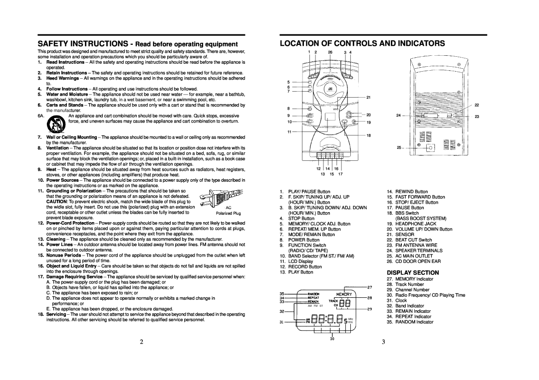 Tamron CE510S operation manual Location Of Controls And Indicators, Display Section, by the manufacturer 