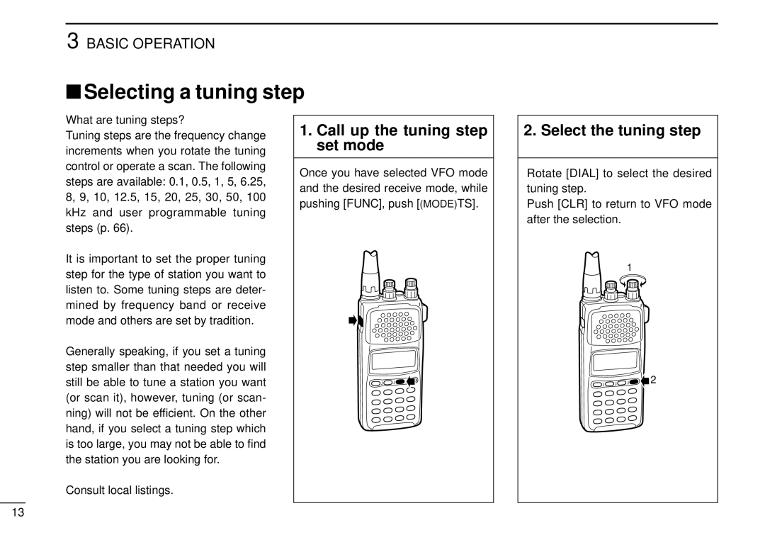 Tamron IC-R10 Selecting a tuning step, Call up the tuning step set mode, Select the tuning step, What are tuning steps? 