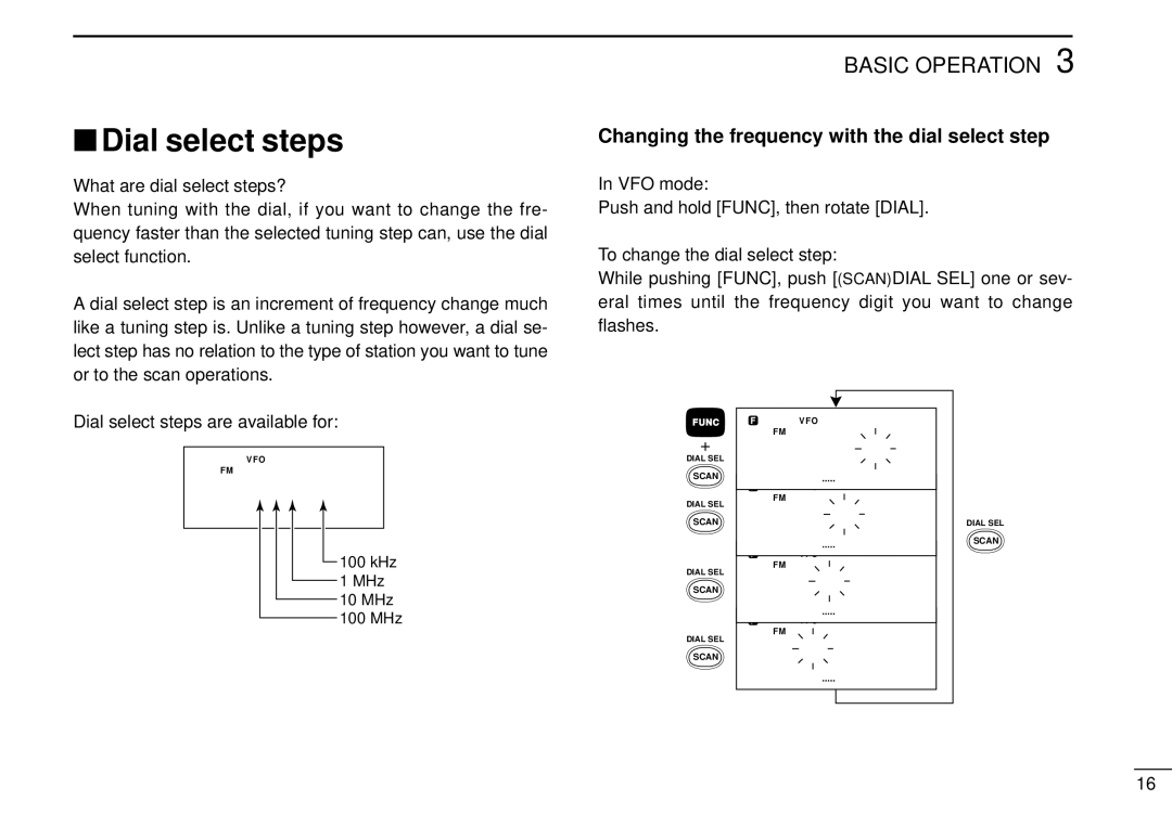 Tamron IC-R10 instruction manual Dial select steps, What are dial select steps?, Push and hold FUNC, then rotate Dial 