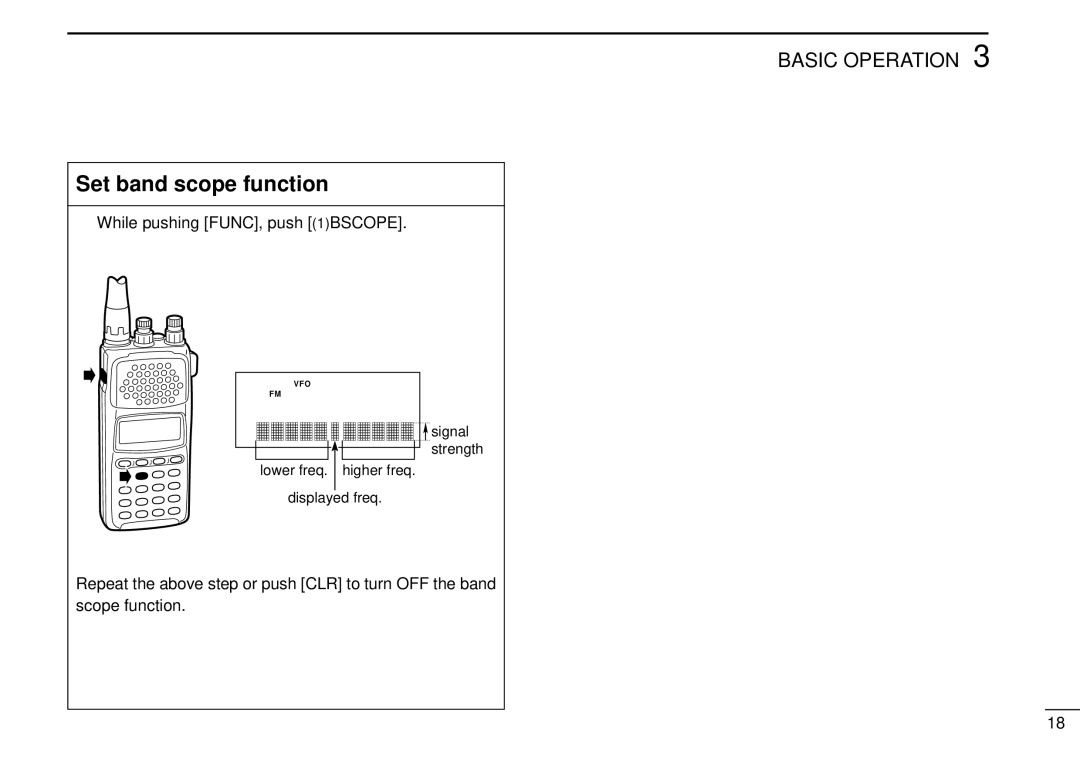 Tamron IC-R10 instruction manual Set band scope function, While pushing FUNC, push 1BSCOPE 