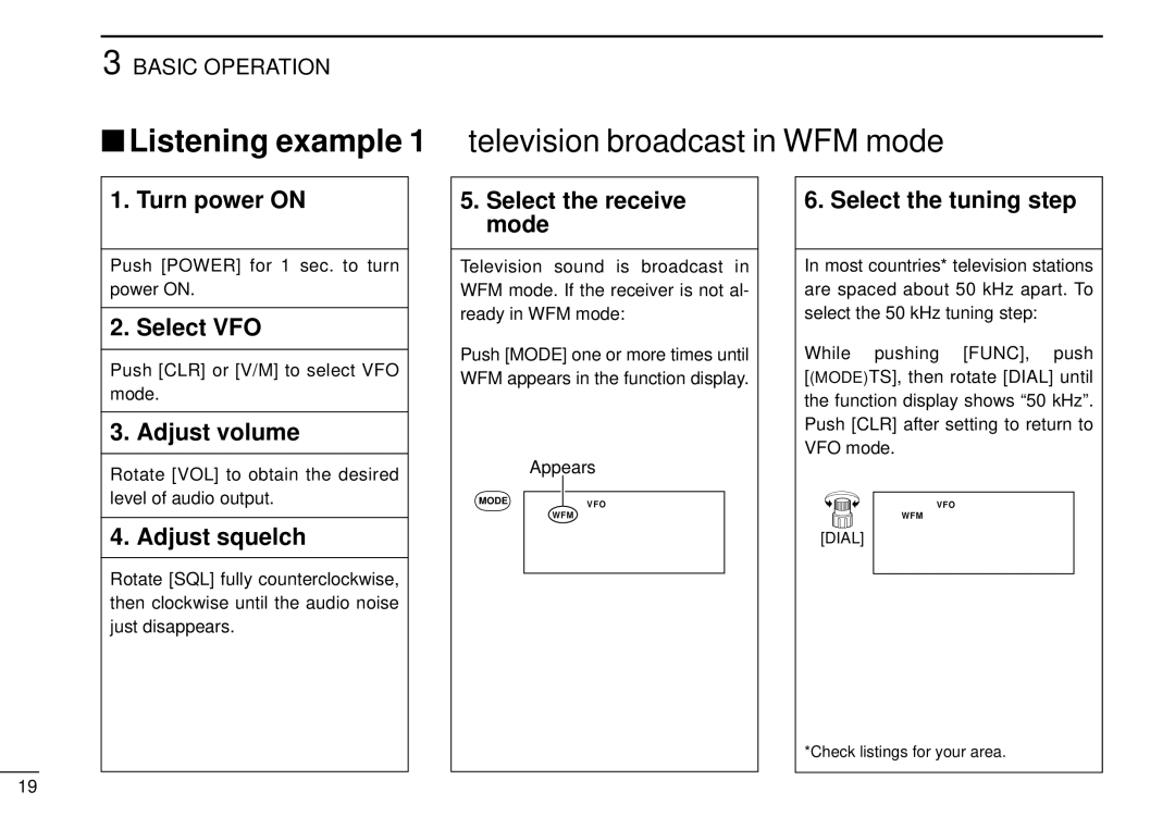 Tamron IC-R10 instruction manual Select VFO, Adjust volume, Adjust squelch, Select the receive mode 